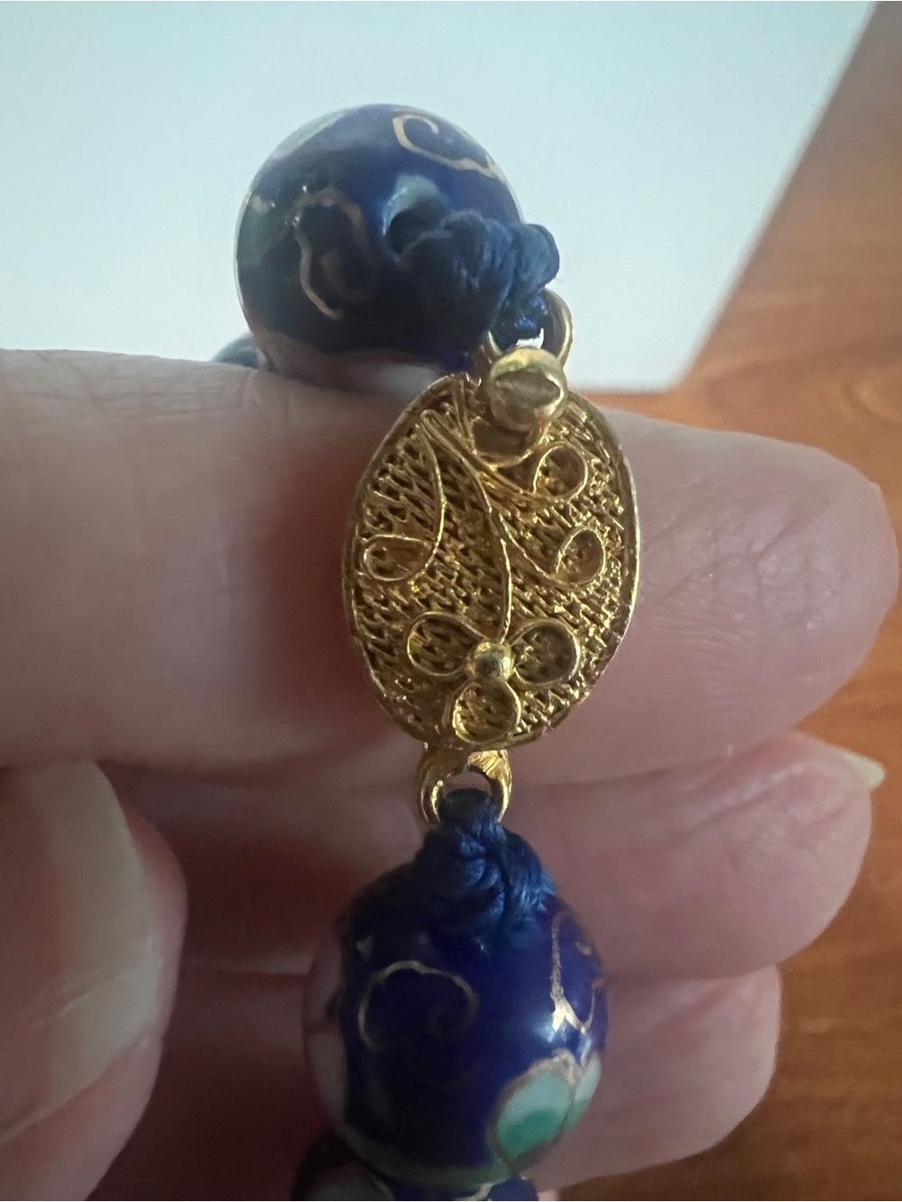 Blue Floral Cloisonné Bead Necklace for Women - Picture 6 of 7
